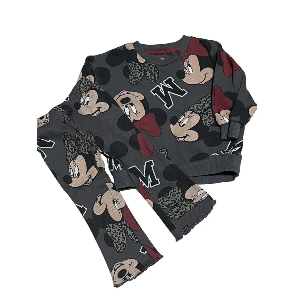 Disney Minnie Mouse Toddler 18M Girls 2 piece Sweatshirt Flare Pants Outfit Cute